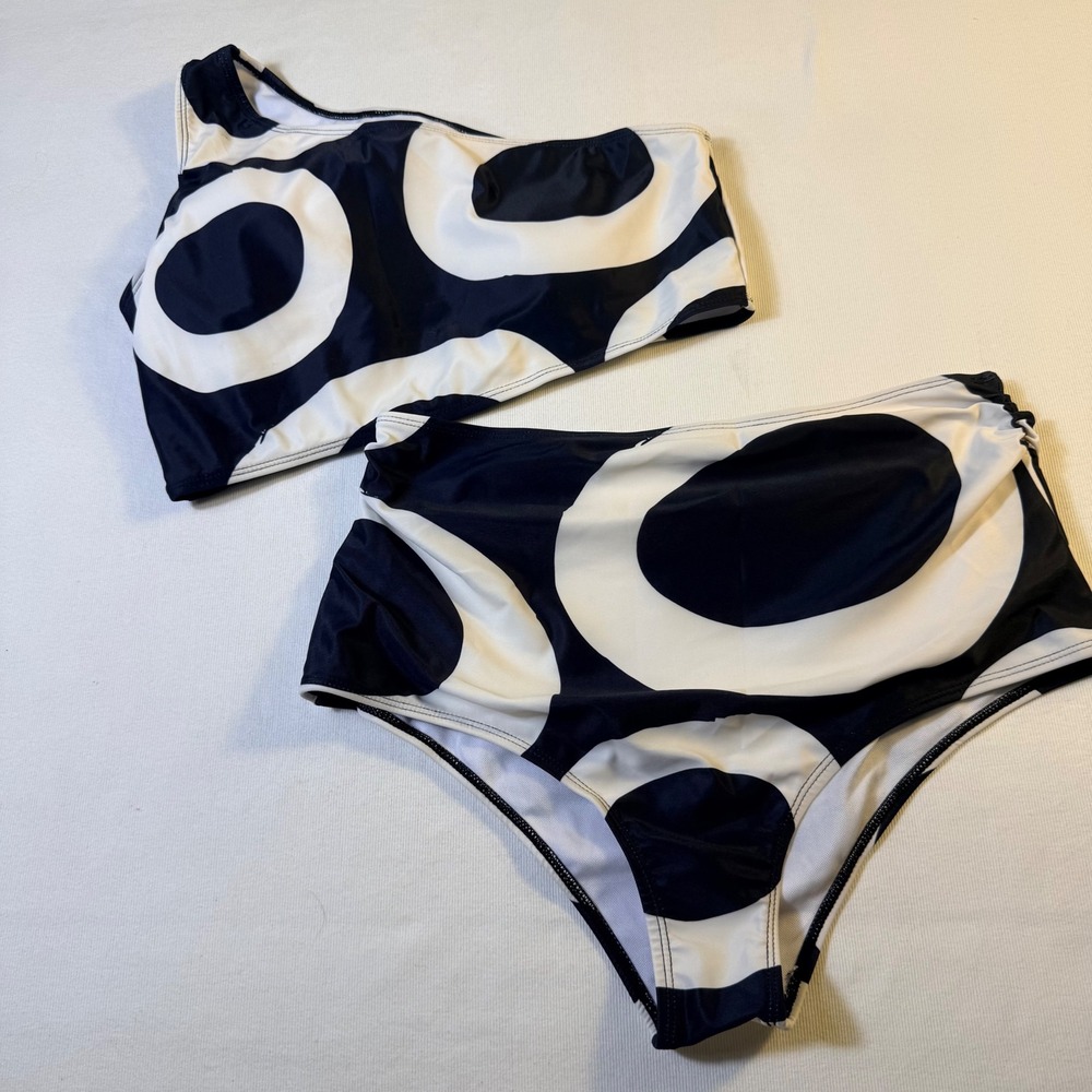 Unbranded 3-Piece Bikini Set L Black White‎ One Shoulder Top High Waist w/sarong